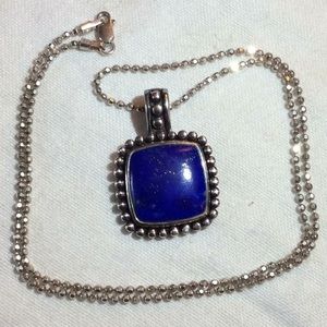 Blue Lapis Pendant with Sterling Silver Necklace.